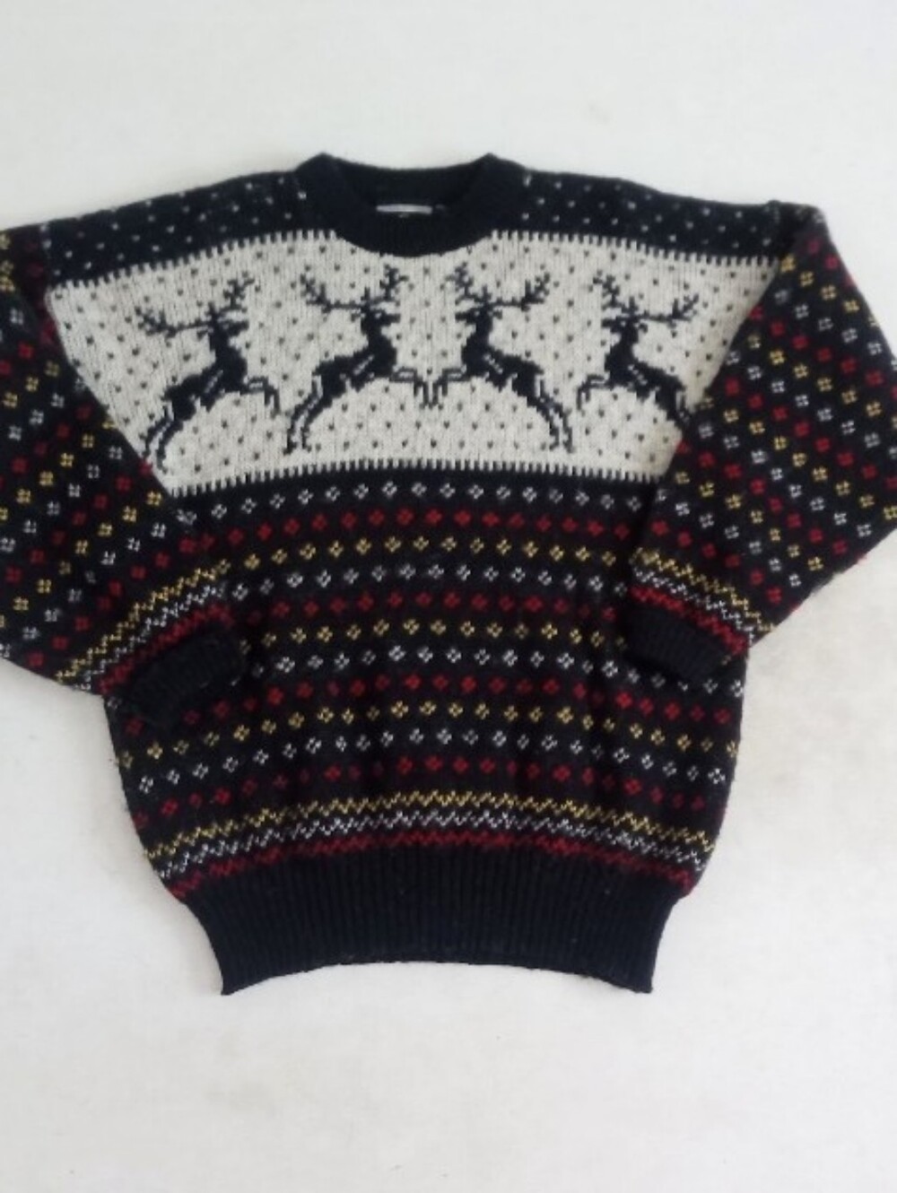 Nesjar Norwegian vintage chunky 100% wool sweater with a reindeer motif - Picture 6 of 14